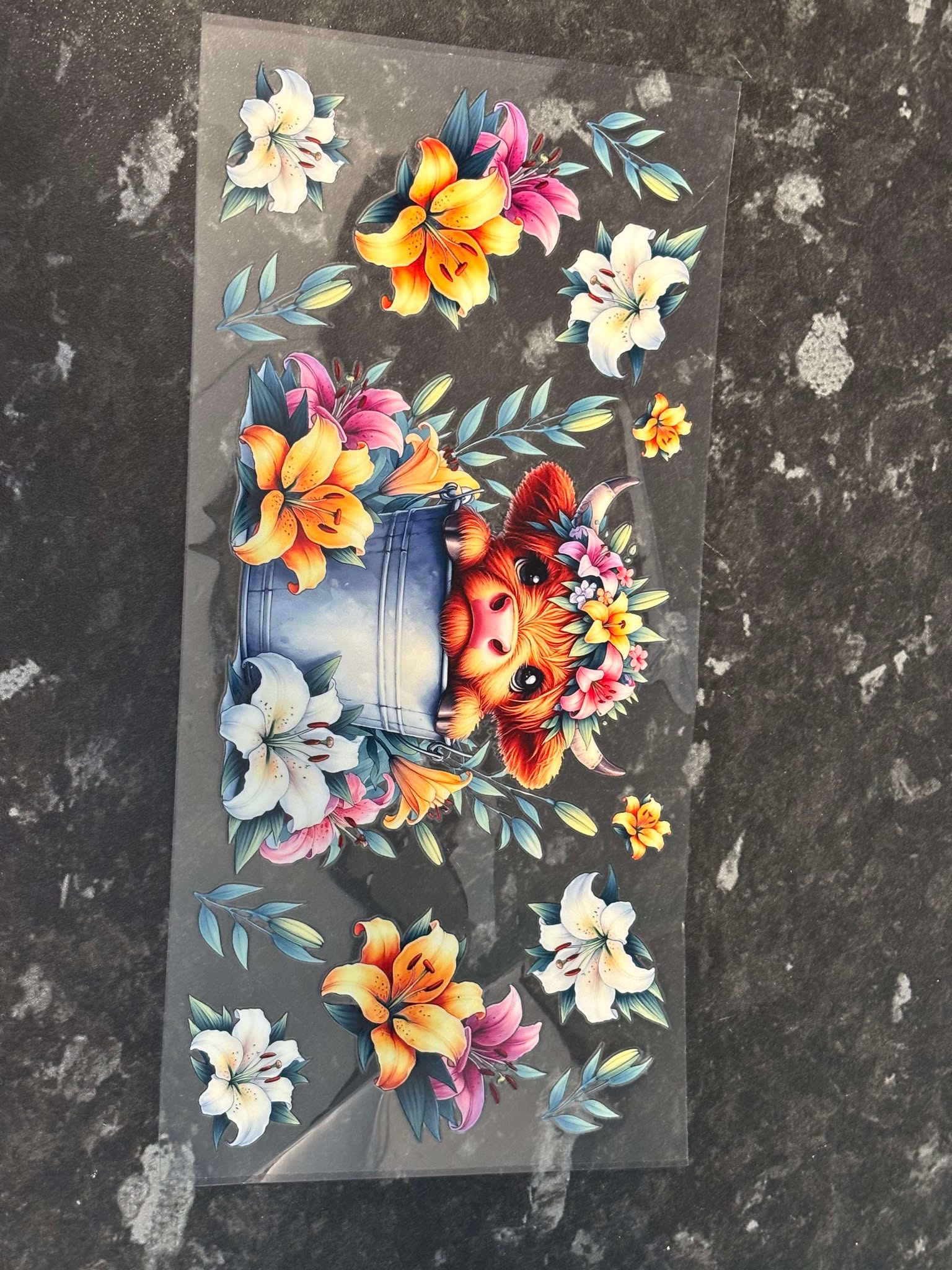 Cow with yellow n white flowers